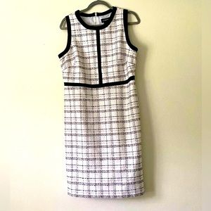 Like New Liz Claiborne Size 10 White, Black and Beige Checkered Pencil Dress